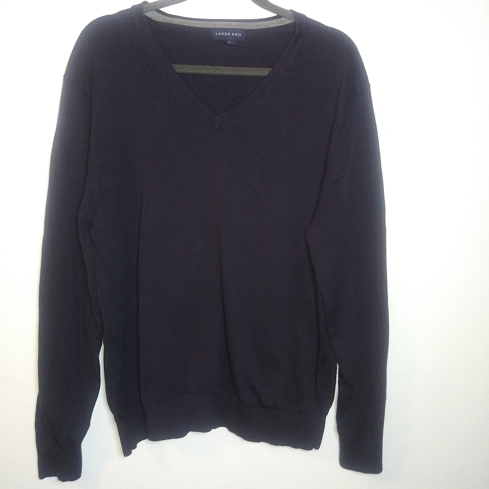 Lands End| Blue V-neck Sweater Sz L - Picture 2 of 6